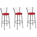 Ver imagem 1 de Kit 3 Banquetas Alta Cromada com Assento Vermelho Fortmix