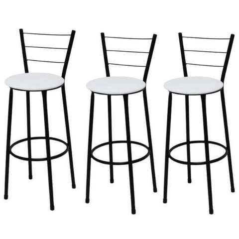 Kit 3 Banquetas Alta Preta Assento Branco Fortmix