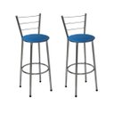 Ver imagem 1 de Kit 2 Banquetas Alta Cromada com Assento Azul Fortmix