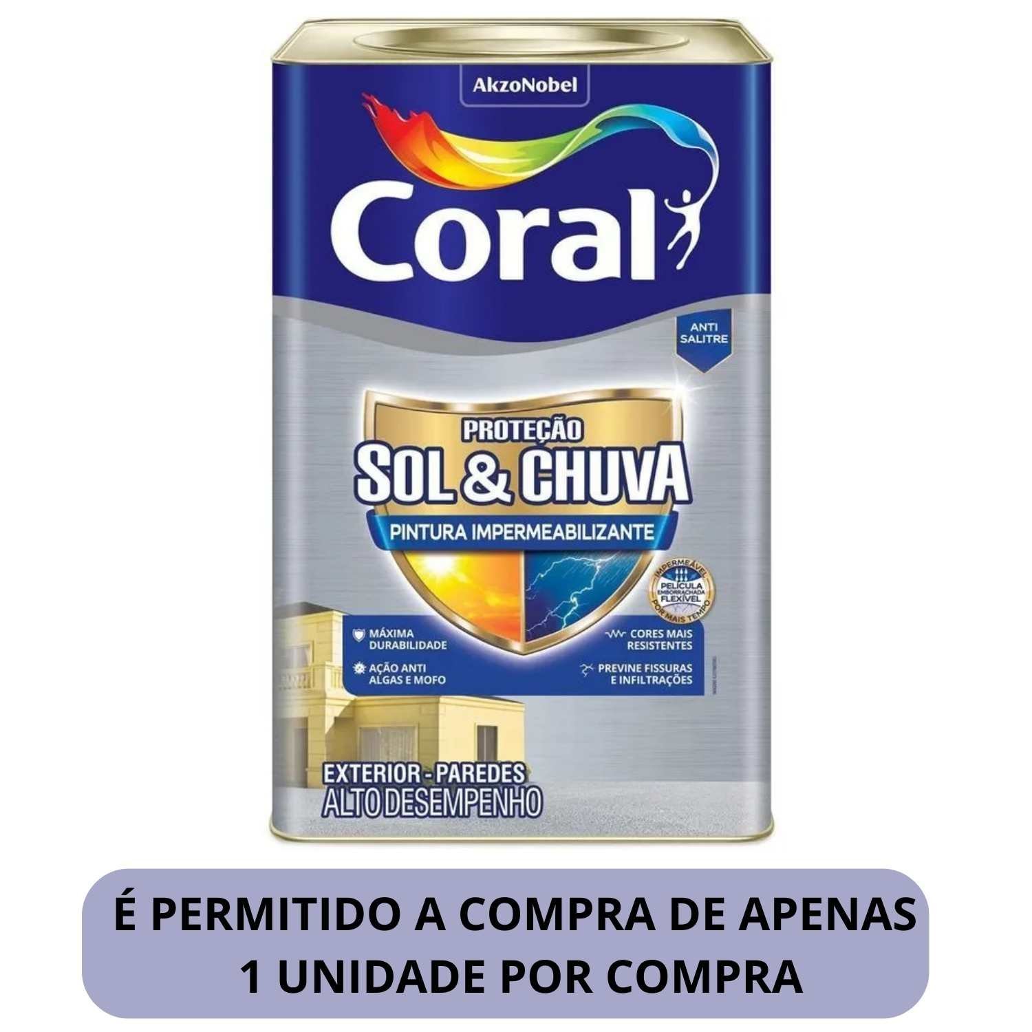 Coral Sol &amp; Chuva Emborrachada Base P 16l Impermeabilizante Emborrachada Premium Sol e Chuva
