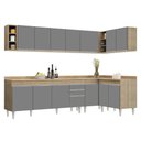 Ver imagem 1 de Armário de Cozinha Modulado de Canto 7 Peças Cp35 Balcão com Tampo Castanho/cinza - Lumil Lumil Móve