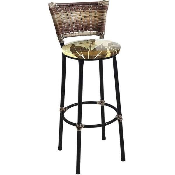 Banqueta Alta Preta Junco Capuccino Assento Floral Marrom Fortmix - 1