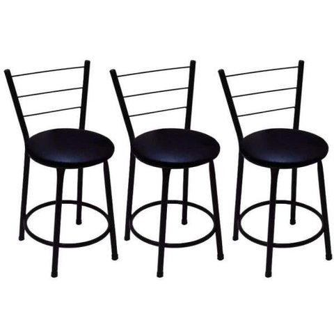 Kit 3 Banquetas Baixa Preta com Assento Preto Fortmix