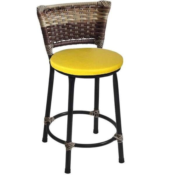 Kit 3 Banquetas Baixa Preta Junco Capuccino com Assento Amarelo Fortmix - 2