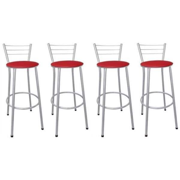 Kit 4 Banquetas Alta Prata com Assento Vermelho Fortmix - 1