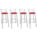Ver imagem 1 de Kit 4 Banquetas Alta Prata com Assento Vermelho Fortmix