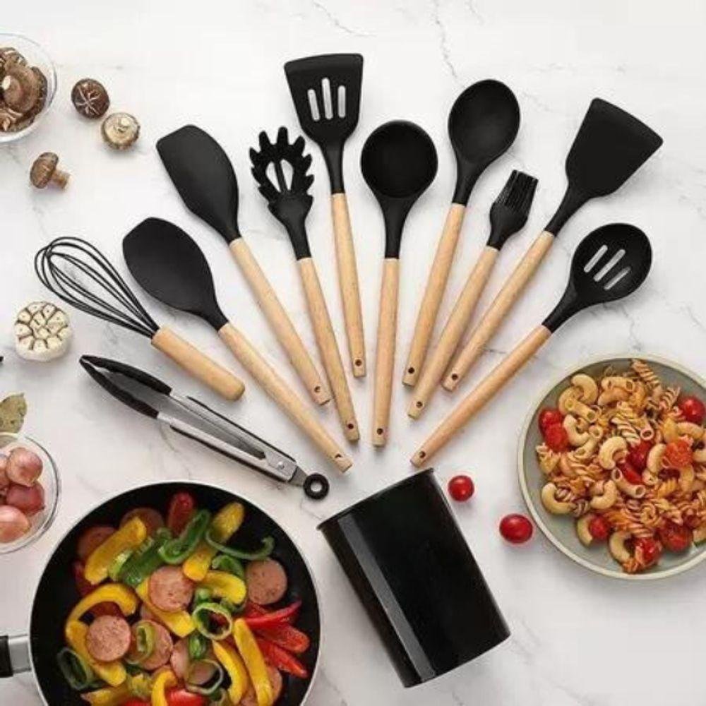 Kit Utensílios Cozinha 12 Peças Silicone Antiaderente Cor Preto - 2