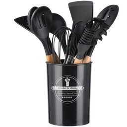 Utensílios Cozinha 12 Peças Silicone Antiaderente Cor Preto - 1