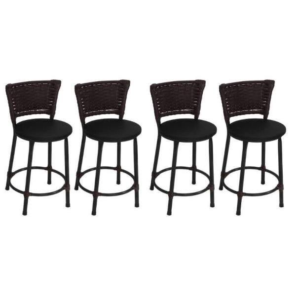 Kit 4 Banquetas Baixa Preta Junco Argila com Assento Preto Fortmix - 1