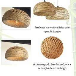 Pendente de Bambu Artesanal Fibra Natural 45 Cm Palha Nat23 - 2