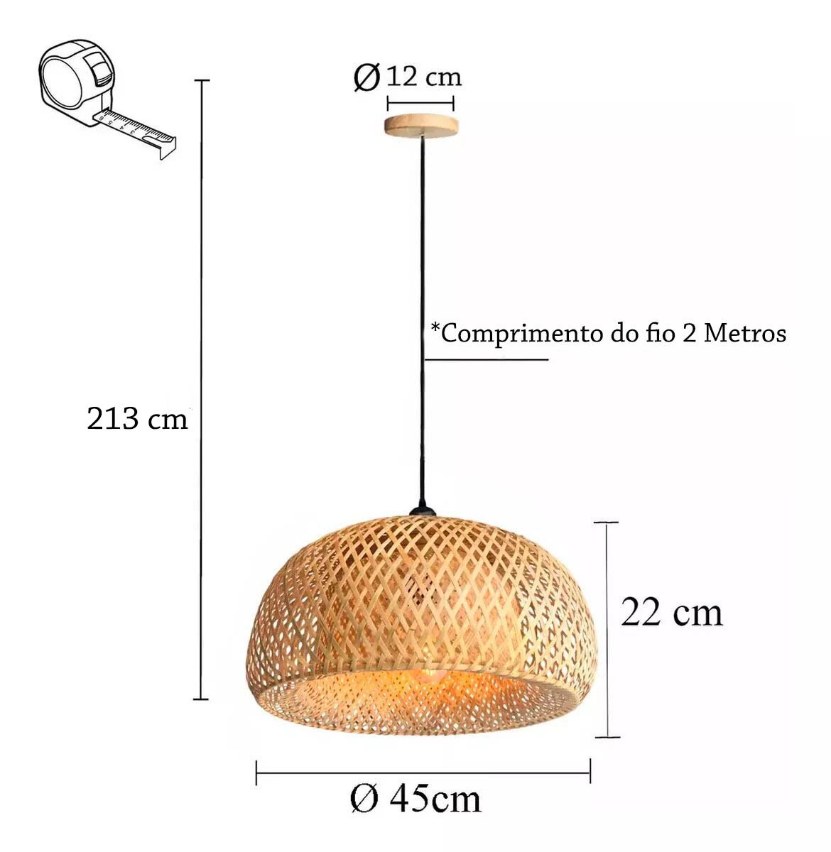 Pendente de Bambu Artesanal Fibra Natural 45 Cm Palha Nat23 - 8