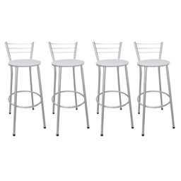 Kit 4 Banquetas Alta Prata com Assento Branco Fortmix - 1