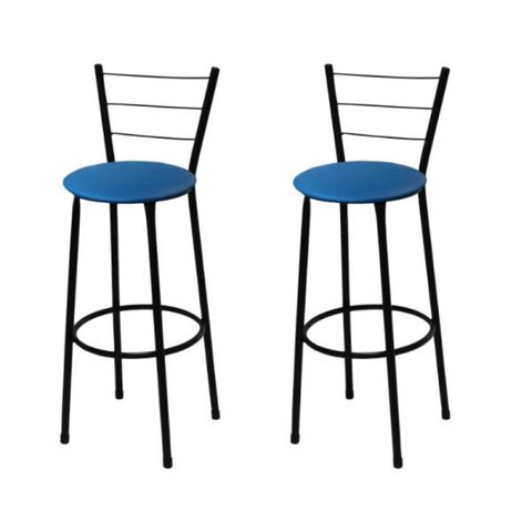 Kit 2 Banquetas Alta Preta com Assento Azul Fortmix