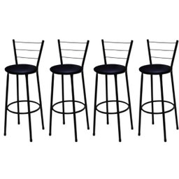 Kit 4 Banquetas Alta Preta com Assento Preto Fortmix - 1