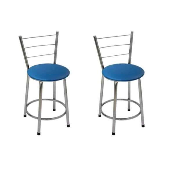 Kit 2 Banquetas Baixa Cromada com Assento Azul Fortmix - 1