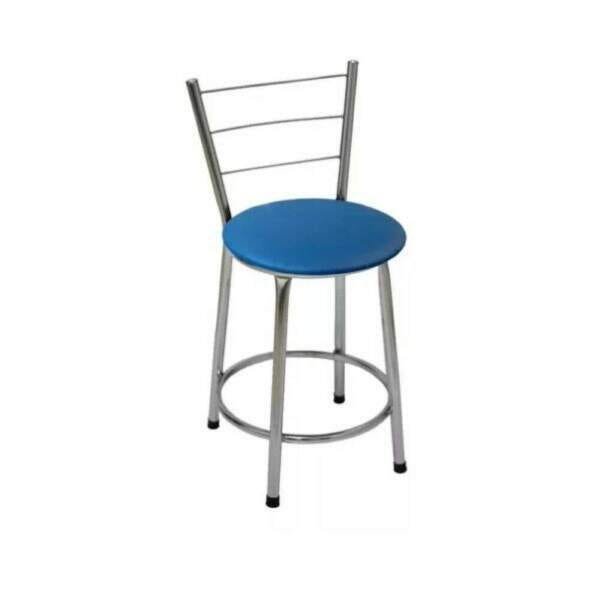 Kit 2 Banquetas Baixa Cromada com Assento Azul Fortmix - 2