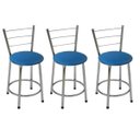 Ver imagem 1 de Kit 3 Banquetas Baixa Cromada com Assento Azul Fortmix
