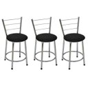 Ver imagem 1 de Kit 3 Banquetas Baixa Cromada com Assento Preto Fortmix