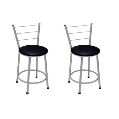 Kit 2 Banquetas Baixa Prata com Assento Preto Fortmix