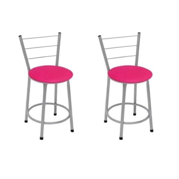 Kit 2 Banquetas Baixa Prata com Assento Rosa Fortmix - 1