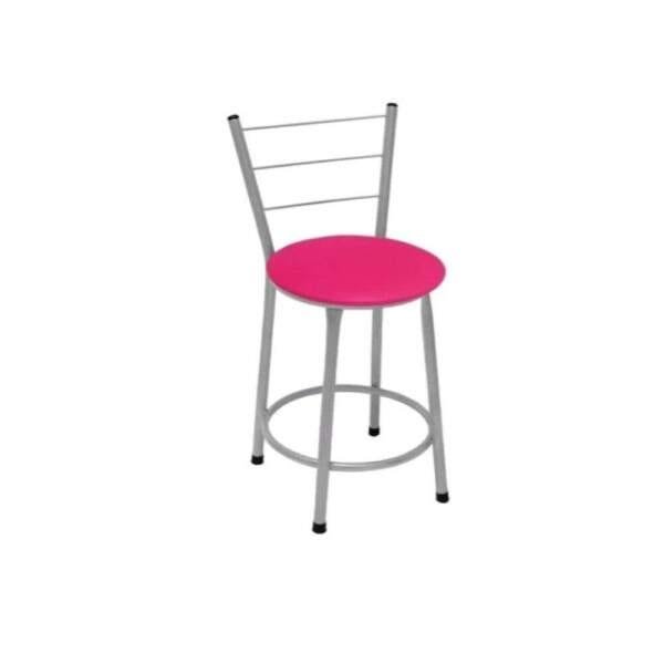 Kit 2 Banquetas Baixa Prata com Assento Rosa Fortmix - 2