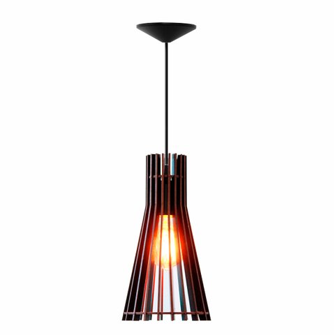 Luminária Lustre Pendente Madeira Vazado Aletado Soq E27 13x25cm Cor:café