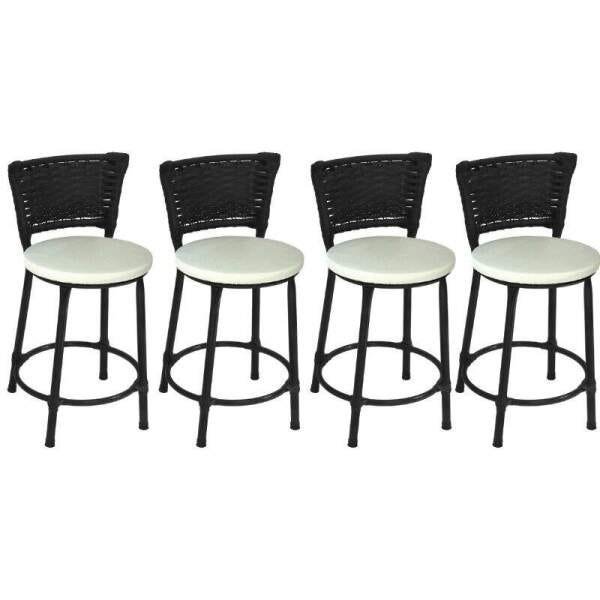 Kit 4 Banquetas Baixa Preta Junco Preto com Assento Branco Fortmix - 1