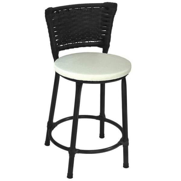 Kit 4 Banquetas Baixa Preta Junco Preto com Assento Branco Fortmix - 2
