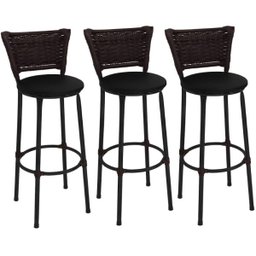 Kit 3 Banquetas Alta Preta Junco Argila com Assento Preto Fortmix - 1