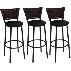 Kit 3 Banquetas Alta Preta Junco Argila com Assento Preto Fortmix