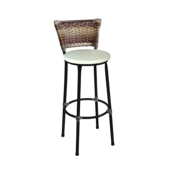 Banqueta Alta Preta Junco Capuccino com Assento Branco Fortmix - 1