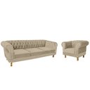 Ver imagem 2 de Um Sofá Duque Chesterfield 1.80 + Uma Poltrona Suede Bege Sala Recepcao Barbearia