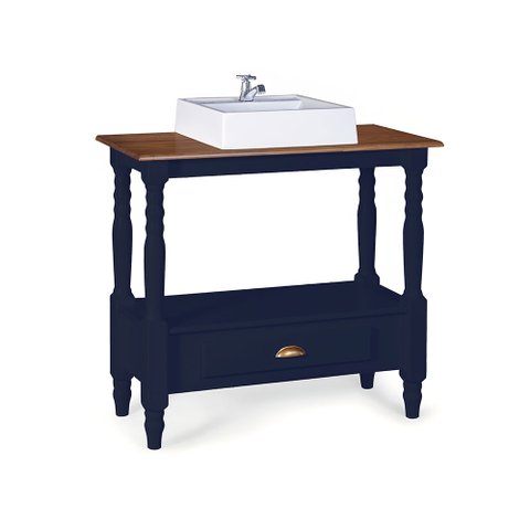 Bancada Aparador para Banheiro com Cuba 1 Gaveta Dália 3063 Linz Móveis - Azul Petróleo/imbuia Glaze