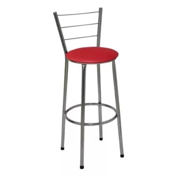 Kit 2 Banquetas Alta Cromada com Assento Vermelho Fortmix - 2