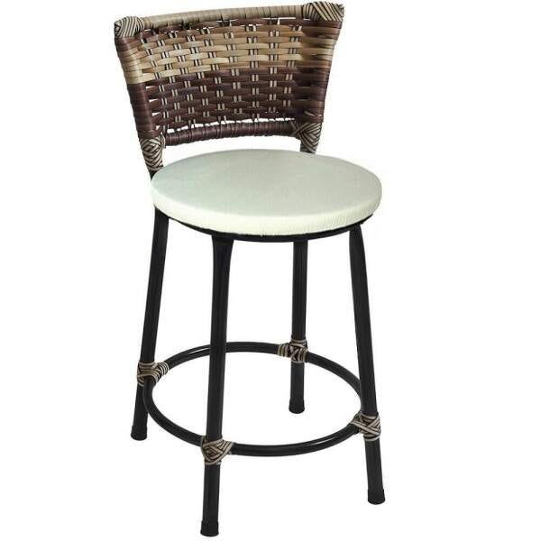 Banqueta Baixa Preta Junco Capuccino com Assento Branco Fortmix - 1