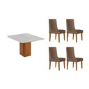 Ver imagem 1 de Conjunto: Mesa de Cozinha Maldivas C/ Tampo Madeirado C/ Vidro Canto Curvo 90x90cm e 4 Cadeiras