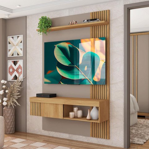 Painel Tv 45 Polegadas 119cm Buriti Marrom Jade Caemmum