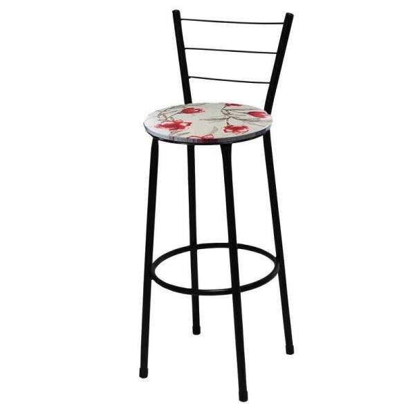 Banqueta Alta Preta com Assento Floral Vermelho Fortmix - 1