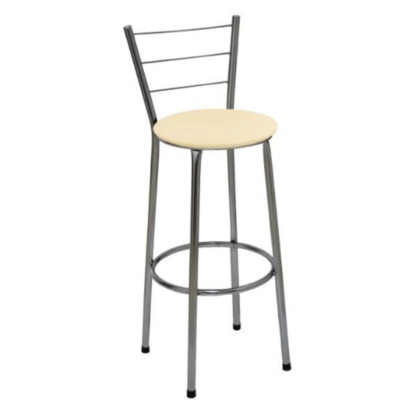 Banqueta Alta Cromada com Assento Bege Fortmix - 1