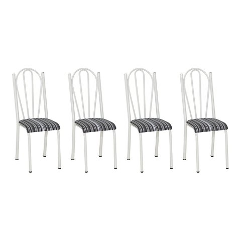 Kit 4 Cadeiras de Cozinha Alasca Estampado Listrado Pés de Ferro Branco - Pallazio