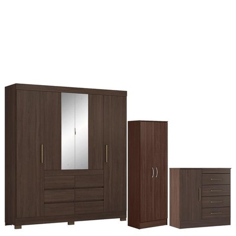 Guarda Roupa Casal Cádis com Multiuso Golden Cômoda Montevidéu Café Touch -demóbile