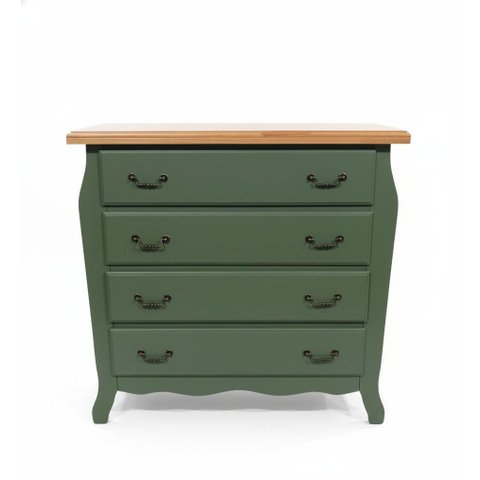 Cômoda Bombê 4 Gavetas Estilo Clássico - Verde Militar/amadeirado