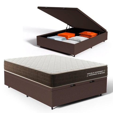 Cama Box Baú Casal com Colchão de Espuma D33 Double Comfort 138x188x62cm