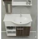 Ver imagem 4 de Kit Gabinete 100% Mdf Cuba e Espelheira 60cm para Banheiro:branco/rustico