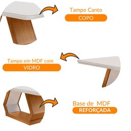 Mesa Sala de Jantar Lara 180cm Em MDF e Vidro Com Canto Copo - 4