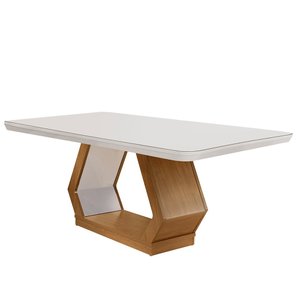Mesa Sala de Jantar Lara 180cm Em MDF e Vidro Com Canto Copo