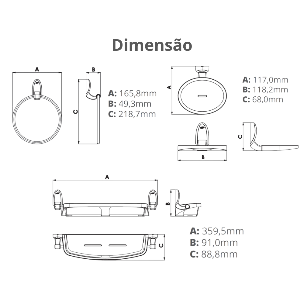 Kit Acessórios para Banheiro 7 Peças Linha Delicato Cor Cinza e Cromado Durín - 4