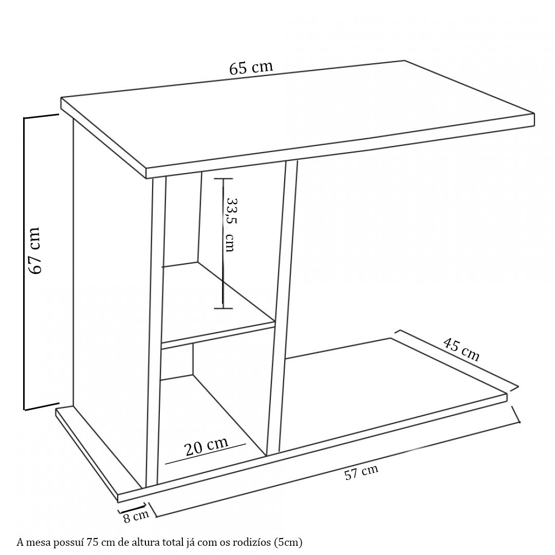 Mesa com Rodizio em Mdf Natural - 3