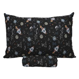 Jogo de Cama Solteiro Portallar Malha Misto Estampado Space Fun 2 Pçs com Elástico Preto - 1