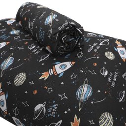 Jogo de Cama Solteiro Portallar Malha Misto Estampado Space Fun 2 Pçs com Elástico Preto - 4